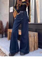 Quần Jean ống loe cạp cao đính 2 cúc phối túi trước phong cách Hàn Quốc QJ111240