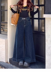 Quần Jean ống loe cạp cao đính 2 cúc phối túi trước phong cách Hàn Quốc QJ111240