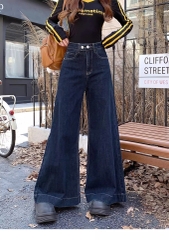 Quần Jean ống loe cạp cao đính 2 cúc phối túi trước phong cách Hàn Quốc QJ111240