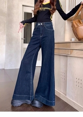 Quần Jean ống loe cạp cao đính 2 cúc phối túi trước phong cách Hàn Quốc QJ111240