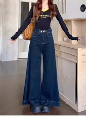 Quần Jean ống loe cạp cao đính 2 cúc phối túi trước phong cách Hàn Quốc QJ111240