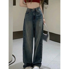 Quần jean cạp cao ống rộng dáng dài QJ228240