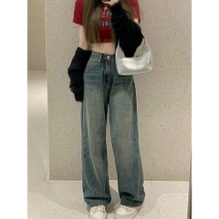 Quần jean cạp cao ống rộng dáng dài QJ228240