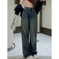 Quần jean cạp cao ống rộng dáng dài QJ228240