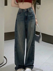 Quần jean cạp cao ống rộng dáng dài QJ228240