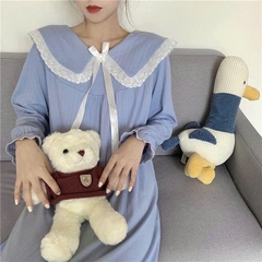 👑 Bộ đồ ngủ nữ tay dài phong cách tiên nữ Hàn Quốc – cổ búp bê, dáng dài qua gối, siêu dễ thương DN173250