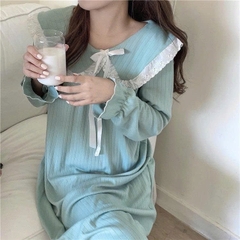 👑 Bộ đồ ngủ nữ tay dài phong cách tiên nữ Hàn Quốc – cổ búp bê, dáng dài qua gối, siêu dễ thương DN173250