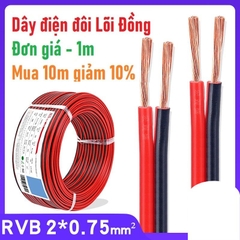 Dây điện đôi đỏ đen 2 dây RVB 2x0.75mm - 1 mét