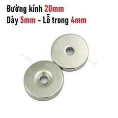 Nam châm đất hiếm tròn có lỗ 20x5x4 (1 viên)