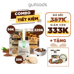Combo 3 sản phẩm: Granola thuần chay (400g) + Snack gạo lứt phủ yến mạch (200g) + Bánh gạo lứt hữu cơ chia GUfoods (75g)