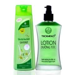 Bộ đôi lotion dưỡng tóc 120ml và dầu gội hoa bưởi Thorakao 400ml