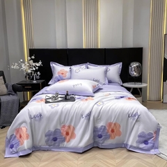 Bộ 4 món chăn ga Lụa Thái mềm mát -chăn chần 2 vỏ gối 1 ga bo theo yêu cầu kích thước nệm