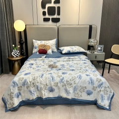 Bộ 4 món chăn ga Lụa Thái mềm mát -chăn chần 2 vỏ gối 1 ga bo theo yêu cầu kích thước nệm