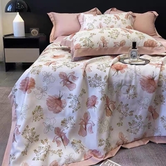 Bộ 4 món chăn ga Lụa Thái mềm mát -chăn chần 2 vỏ gối 1 ga bo theo yêu cầu kích thước nệm