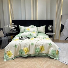 Bộ 4 món chăn ga Lụa Thái mềm mát -chăn chần 2 vỏ gối 1 ga bo theo yêu cầu kích thước nệm