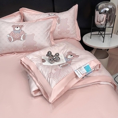 Bộ 4 món chăn ga Lụa Thái mềm mát -chăn chần 2 vỏ gối 1 ga bo theo yêu cầu kích thước nệm