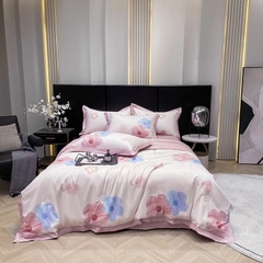 Bộ 4 món chăn ga Lụa Thái mềm mát -chăn chần 2 vỏ gối 1 ga bo theo yêu cầu kích thước nệm