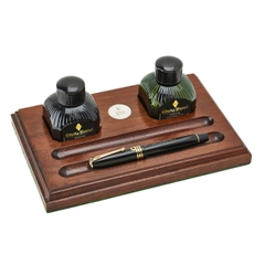 Khay Bút Mực Gỗ Óc Chó Điểm Bạc Khối Conway Stewart Walnut Desk Tray with Sterling Silver Insert