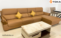 Sofa da góc trái tay ốp gỗ  HD9011