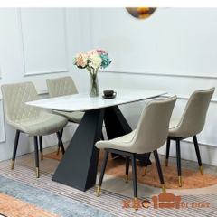 Bộ bàn ăn chân chữ A mặt đá ceramic và 4 ghế  loft giá rẻ BBA-110