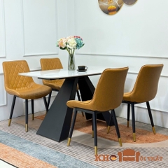 Bộ bàn ăn chân chữ A mặt đá ceramic và 4 ghế  loft giá rẻ BBA-110