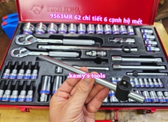 Bộ tuýp 1/4 3/8 1/2 inch Kingtony model 9563MR 62 chi tiết 6 cạnh hệ mét