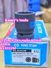 Đầu tuýp 1/2 inch bông 12 cạnh đen ngắn Kingtony 22mm 24mm 27mm 453022M 453024M 453027M