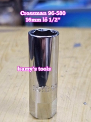 Tuýp mở bugi có ron cao su 1/2 inch 16mm Crossman 96-580 dài 65mm 6 cạnh