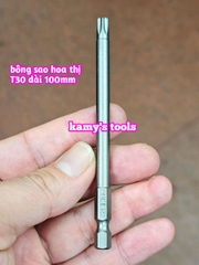 Mũi vít bông sao hoa thị đuôi lục giác 1/4 inch dài 100mm thép S2 T10 T15 T20 T25 T27 T30 T40