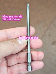 Mũi vít bông sao hoa thị đuôi lục giác 1/4 inch dài 100mm thép S2 T10 T15 T20 T25 T27 T30 T40