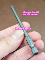 Mũi vít bông sao hoa thị đuôi lục giác 1/4 inch dài 100mm thép S2 T10 T15 T20 T25 T27 T30 T40