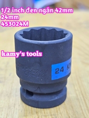 Đầu tuýp 1/2 inch bông 12 cạnh đen ngắn Kingtony 22mm 24mm 27mm 453022M 453024M 453027M
