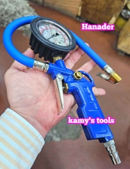 Tay bơm lốp có đồng hồ đo áp suất xe ô tô Hanader TBOM-D, vòi bơm lốp đầu xe máy ô tô xe tải