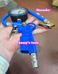 Tay bơm lốp có đồng hồ đo áp suất xe ô tô Hanader TBOM-D, vòi bơm lốp đầu xe máy ô tô xe tải