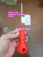 Tua vít cách điện Fujiya FESD 6mm bake PH2 và dẹp dài 150mm FESD+2-150 và FESD-6-150 sản xuất tại Nhật Bản