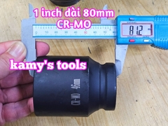 Đầu tuýp đầu khẩu 1 inch dài 80mm Kamytools thép Cr-mo 46mm 50mm 55mm