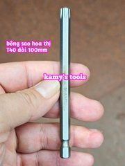 Mũi vít bông sao hoa thị đuôi lục giác 1/4 inch dài 100mm thép S2 T10 T15 T20 T25 T27 T30 T40