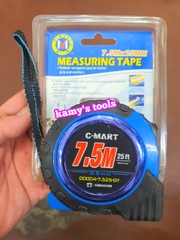 Thước cuộn 7.5m bản 25mm C-Mart model D0004-7.525-GY bọc nhựa chống va đập, thước kéo 7.5 mét