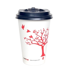 Cốc giấy 12oz 2PE kèm nắp nóng - Hoa Đào