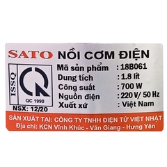 Nồi Cơm Điện SATO 1,8L - 18B061