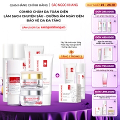 Combo 7 món Sản Phẩm Chăm Sóc Da Toàn Diện Chuyên Sâu Sắc Ngọc Khang (Nước Tẩy Trang Thảo Dược, Sữa Rửa Mặt Thảo Dược, Nước Hoa Hồng Thảo Dược, Serum Siêu Dưỡng Trắng Vitamin C, Kem Dưỡng Da 5 In 1, Kem Dưỡng Ban Đêm, Kem Chống Nắng)