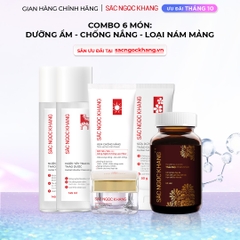 Combo Mờ Nám, Đẹp Da Sắc Ngọc Khang: Sữa Rửa Mặt 50g, Nước Tẩy Trang Thảo Dược 145ml, Nước Hoa Hồng Thảo Dược 145ml, Kem Dưỡng Da Ban Đêm 10g, Kem Chống Nắng