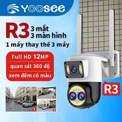 Camera Wifi 8.0Mpx Yoosee 3 mắt 3 màn BLQR3 hình Full HD xoay 360 độ, ban đêm có màu [BH: 6 THÁNG]