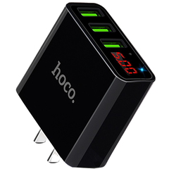 Cóc sạc nhanh HOCO C15 3.0A 3 CỔNG USB có màn hình LCD hiển thị điện áp chính hãng [BH 1 năm]