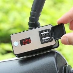 Cóc sạc điện thoại trên xe máy mẫu vuông bộ 2 cổng usb có màn hình đồng hồ Voltmeter xe đạp [BH 1 tuần]