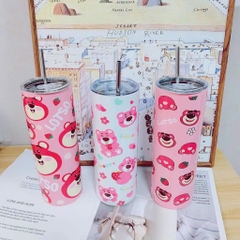 Ly 600ml hình gấu dâu Lotso hồng kute đựng nước giữ nhiệt nóng lạnh cho bé