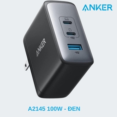 Cóc sạc nhanh 100w Anker A2145 (2 cổng type-c vs 1 cổng usb) chính hãng (đen) [BH 1 năm]