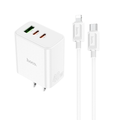 Bộ Sạc nhanh 40w HOCO C126 (C-L) (cóc 3 cổng 2C1U - 2 cổng type-c PD vs 1 cổng usb QC3.0) kèm cáp cho Type C ra iPhone Lightning chính hãng [BH: 1 NĂM]