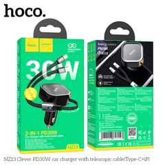 Bộ sạc nhanh xe hơi PD30W Hoco NZ13 kèm 2 cáp LED Type C và iPhone dạng ống lồng chính hãng [BH 1 năm]