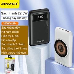 Pin sạc nhanh 22.5w không dây Awei P156K 10.000mAh dự phòng chính hãng - QC22.5W / wireless 15W / PD 20W [Bh: 12 Tháng]